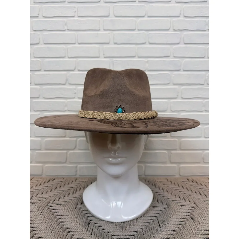 Sun Kissed Fedoras Cowgirl Hat Hand-Drawn Horse Floral Wide Brim